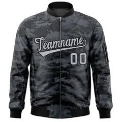 Gray Black Camo Varsity Full-Zip Letterman Bomber Jacket 3