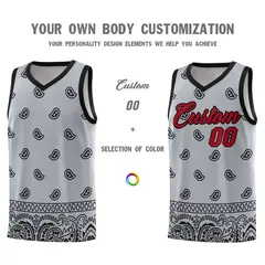 Gray Black Cashew Pattern Basketball Jersey 3