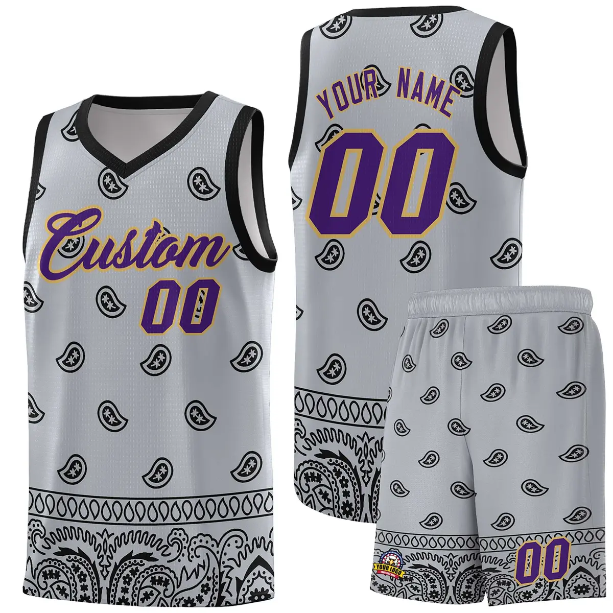 Gray Black Cashew Pattern Basketball Jersey
