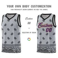 Gray Black Cashew Pattern Basketball Jersey 3