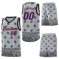 Gray Black Cashew Pattern Basketball Jersey 6