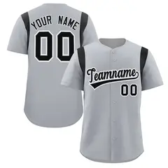 Gray Black Classic Full Button Baseball Jersey 1
