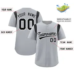 Gray Black Classic Full Button Baseball Jersey 2