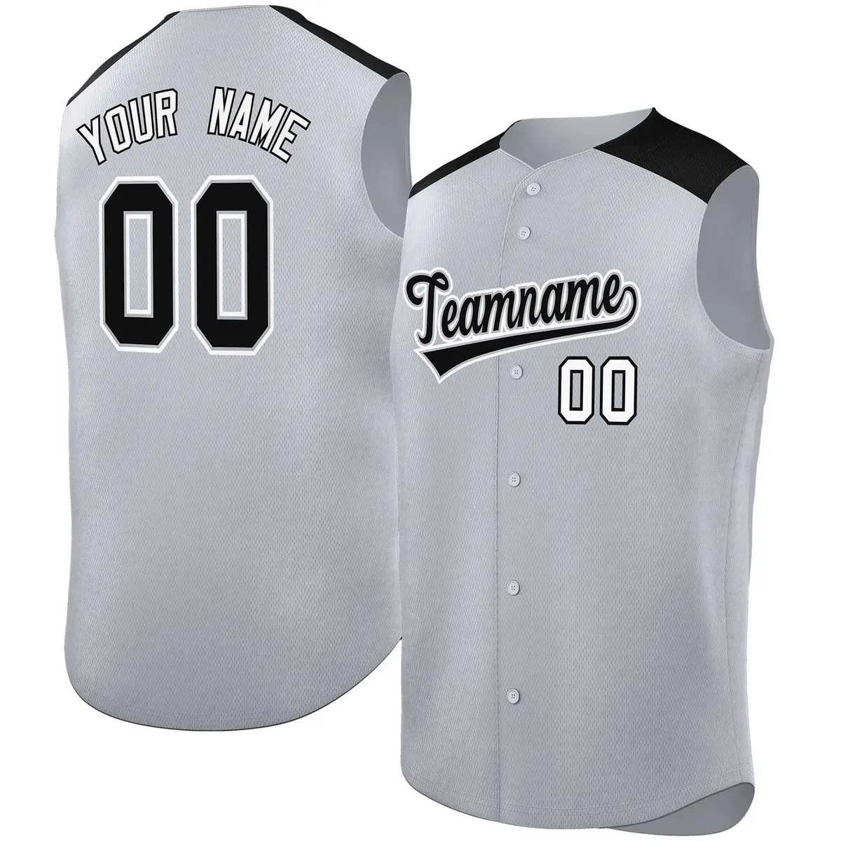 Gray Black Classic Sleeveless Baseball Jersey