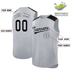 Gray Black Classic Sleeveless Baseball Jersey 2