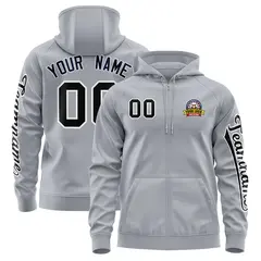 Gray Black Classic Varsity Full-Zip Letterman Jacket Hoodie 1
