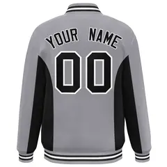 Gray Black Color Block Full-Snap Varsity Letterman Baseball Jacket 4