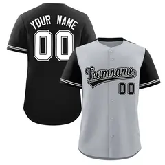 Gray Black Color Block Raglan Sleeves Baseball Jersey 1