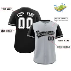 Gray Black Color Block Raglan Sleeves Baseball Jersey 2