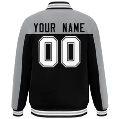 Gray Black Color Block Varsity Full-Snap Bomber Jacket 4