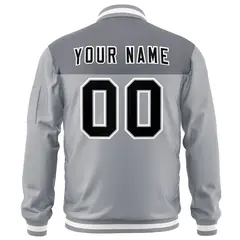 Gray Black Color Block Varsity Full-Zip Letterman Bomber Jacket 4