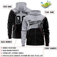 Gray Black Color Block Wave Varsity Full-Zip Letterman Jacket Hoodie 4
