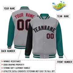 Gray Black-Crimson Raglan Varsity Full-Snap Letterman Jacket 2