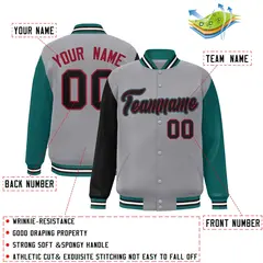 Gray Black-Crimson Raglan Varsity Full-Snap Letterman Jacket 2