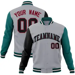 Gray Black-Crimson Raglan Varsity Full-Snap Letterman Jacket 1