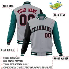 Gray Black-Crimson Raglan Varsity Full-Snap Letterman Jacket 4