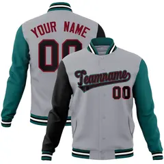 Gray Black-Crimson Raglan Varsity Full-Snap Letterman Jacket 1