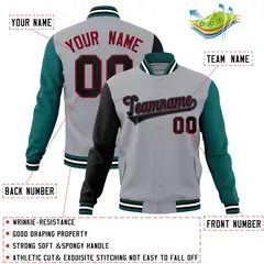 Gray Black-Crimson Raglan Varsity Full-Snap Letterman Jacket 4