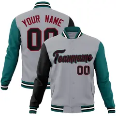 Gray Black-Crimson Raglan Varsity Full-Snap Letterman Jacket 1