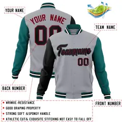 Gray Black-Crimson Raglan Varsity Full-Snap Letterman Jacket 4