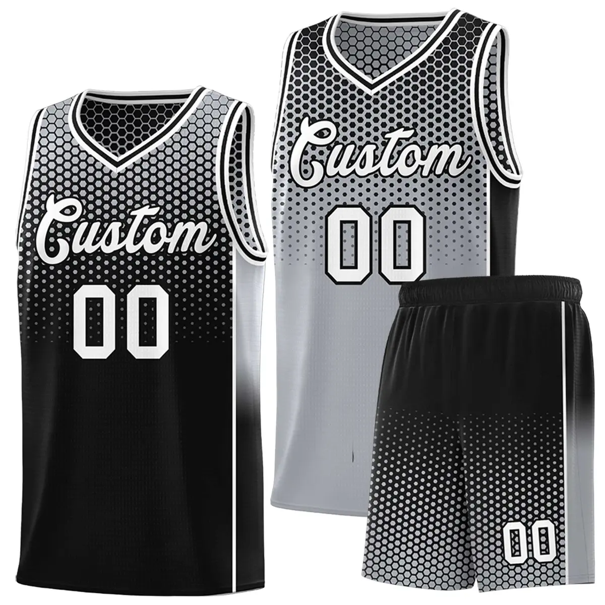Gray Black Dot Pattern Side Gradient Reversible Basketball Jersey Kits