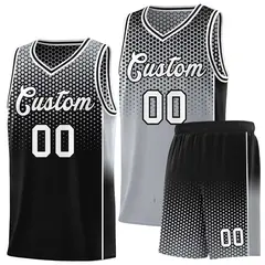 Gray Black Dot Pattern Side Gradient Reversible Basketball Jersey Kits 1