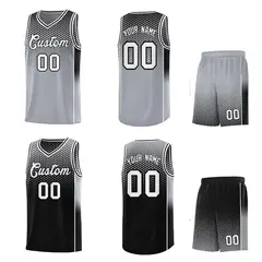Gray Black Dot Pattern Side Gradient Reversible Basketball Jersey Kits 2