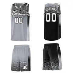 Gray Black Dot Pattern Side Gradient Reversible Basketball Jersey Kits 5