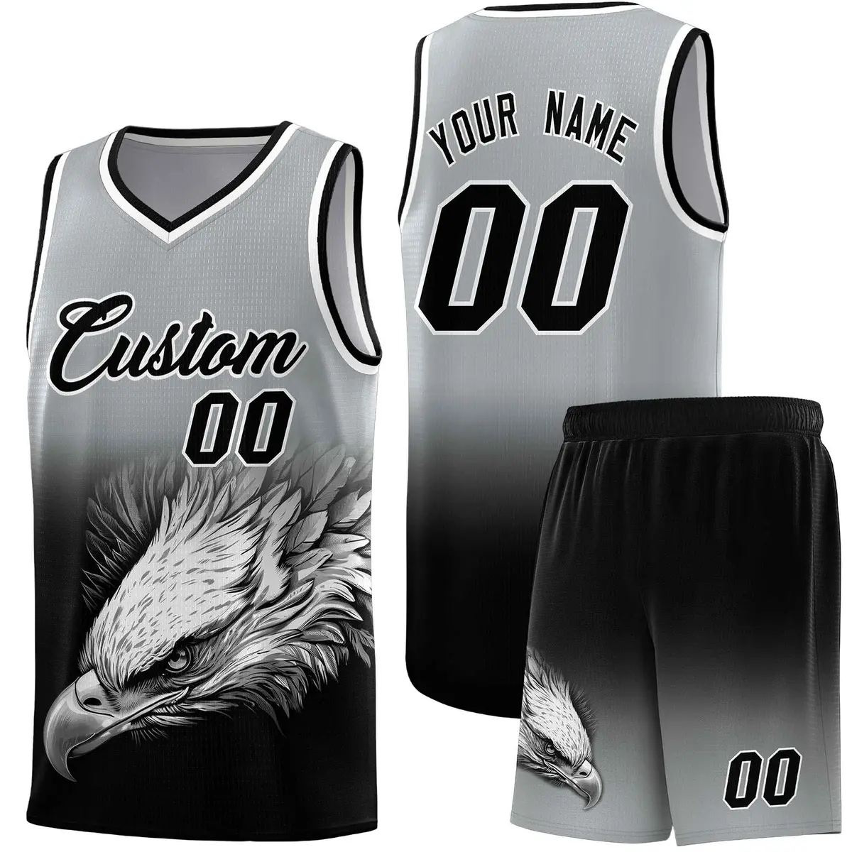 Gray Black Eagle Graffiti Pattern Basketball Jersey