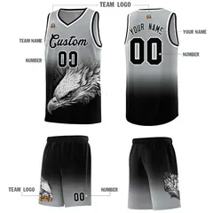 Gray Black Eagle Graffiti Pattern Basketball Jersey 3