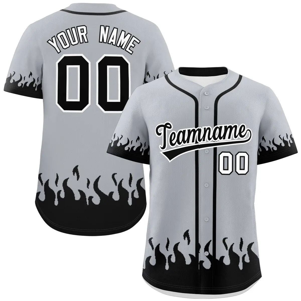 Gray Black Flame Graffiti Authentic Baseball Jersey