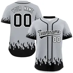 Gray Black Flame Graffiti Authentic Baseball Jersey 1
