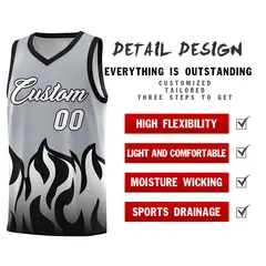 Gray Black Flame Hem Fashion Sports Basketball Jersey 2