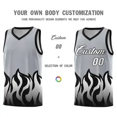 Gray Black Flame Hem Fashion Sports Basketball Jersey 3