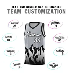 Gray Black Flame Hem Fashion Sports Basketball Jersey 4