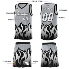 Gray Black Flame Hem Fashion Sports Basketball Jersey 5