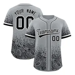 Gray Black Floral Gradient Full Button Baseball Jersey 1