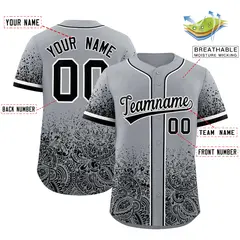 Gray Black Floral Gradient Full Button Baseball Jersey 2