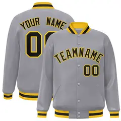 Gray Black-Gold Classic Varsity Full-Snap Letterman Jacket 1