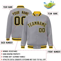 Gray Black-Gold Classic Varsity Full-Snap Letterman Jacket 2
