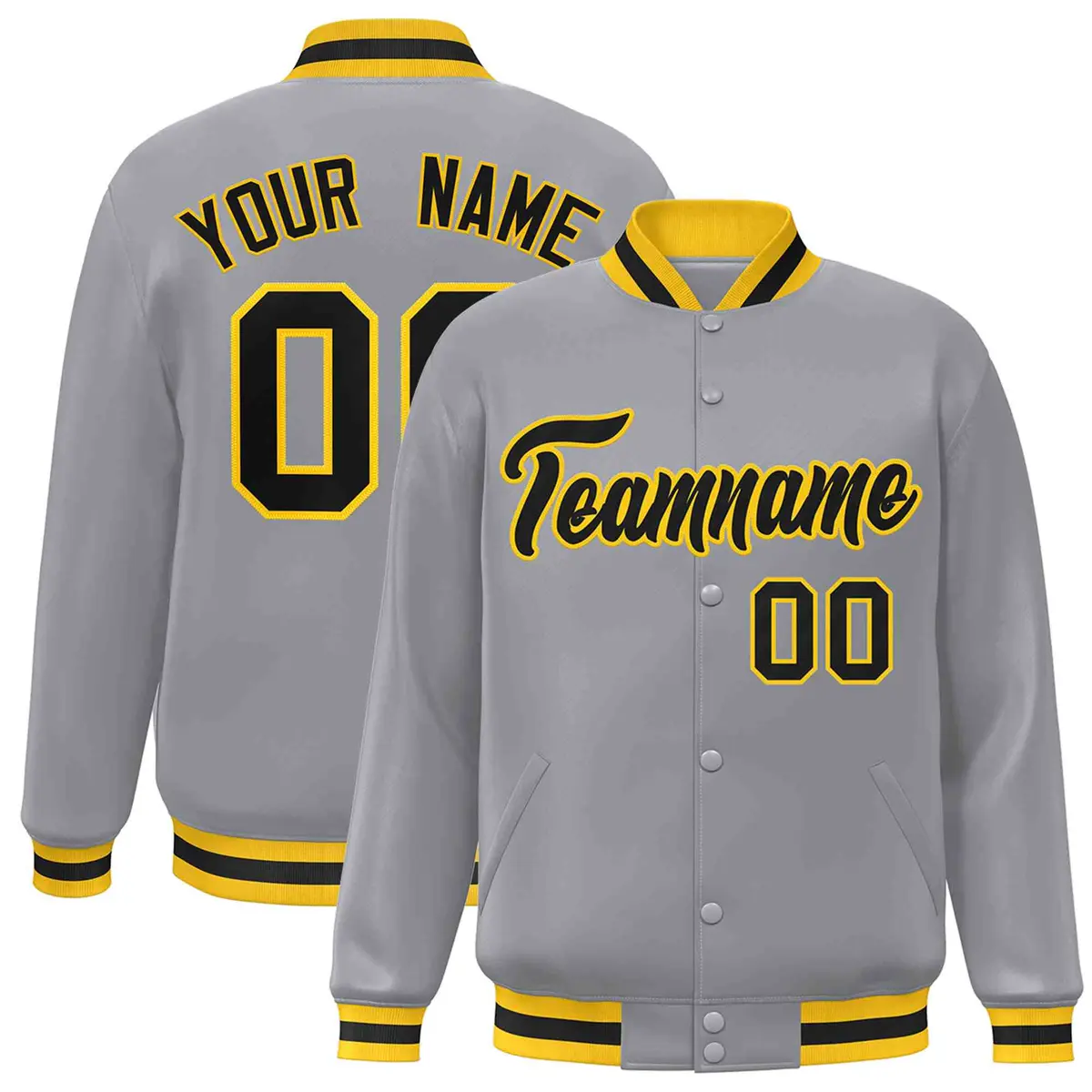 Gray Black-Gold Classic Varsity Full-Snap Letterman Jacket