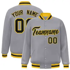 Gray Black-Gold Classic Varsity Full-Snap Letterman Jacket 1