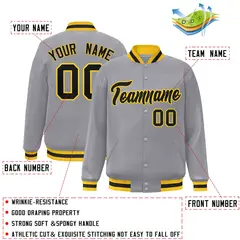 Gray Black-Gold Classic Varsity Full-Snap Letterman Jacket 2