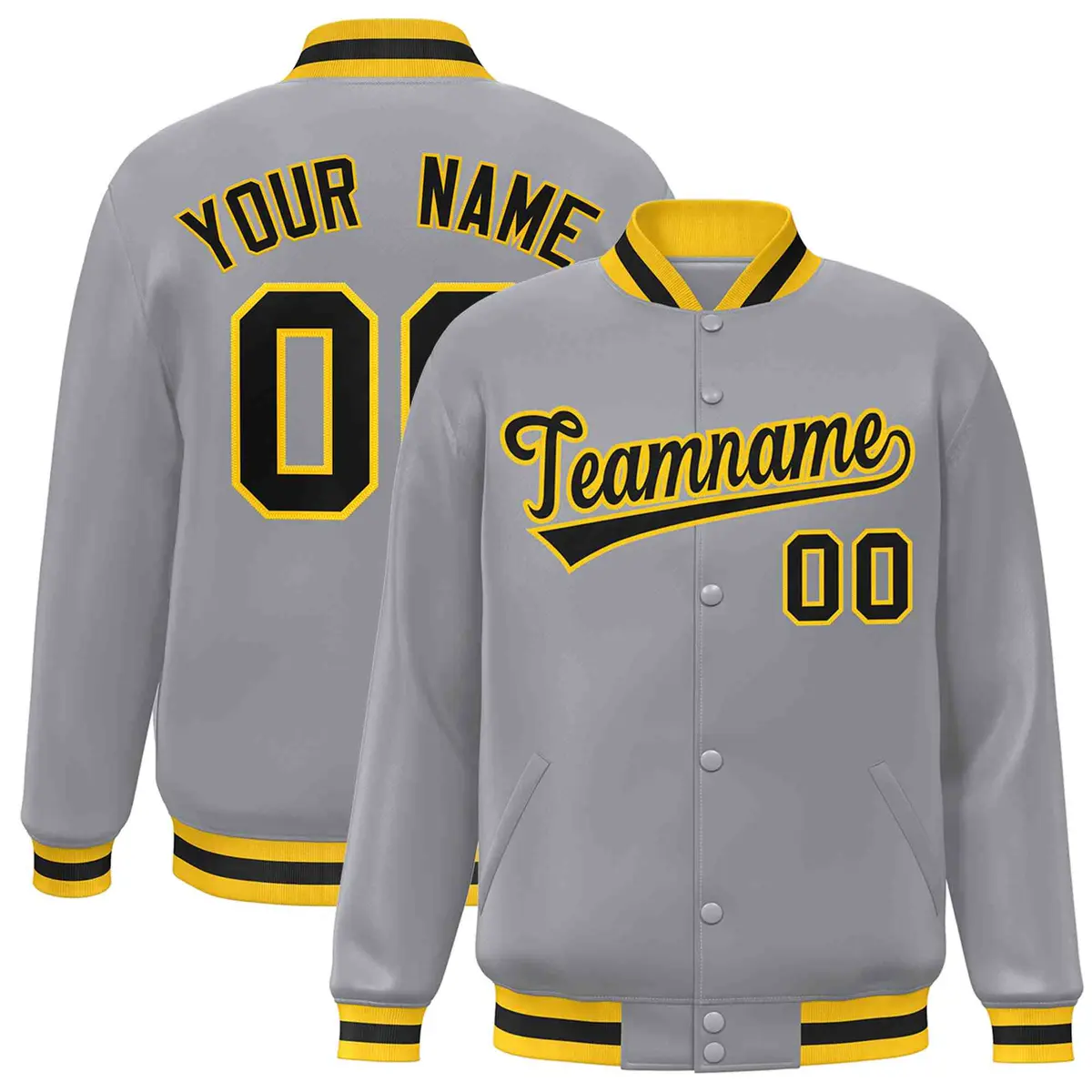 Gray Black-Gold Classic Varsity Full-Snap Letterman Jacket