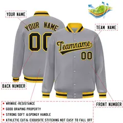 Gray Black-Gold Classic Varsity Full-Snap Letterman Jacket 2