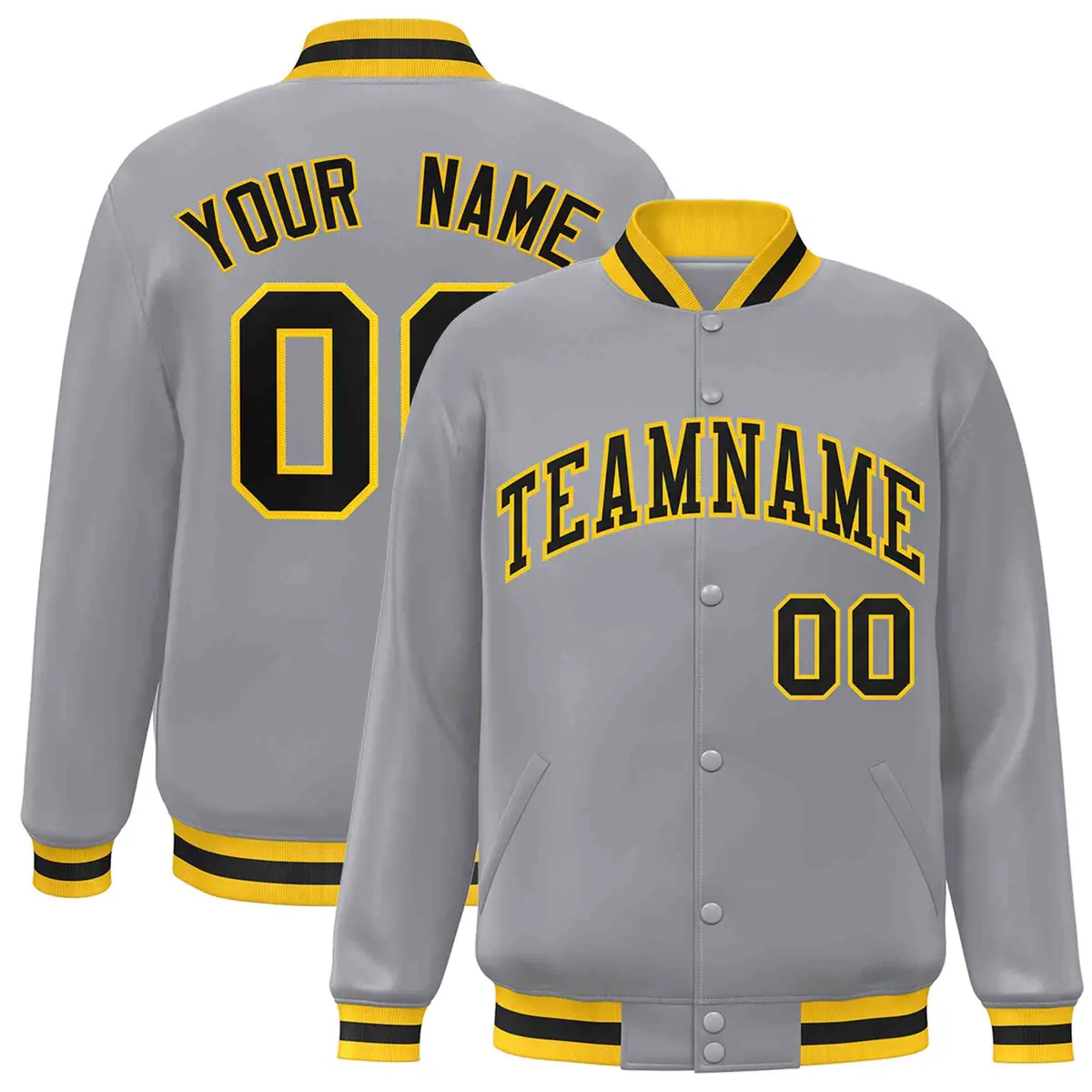 Gray Black-Gold Classic Varsity Full-Snap Letterman Jacket