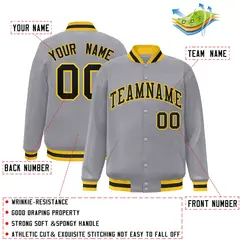 Gray Black-Gold Classic Varsity Full-Snap Letterman Jacket 2