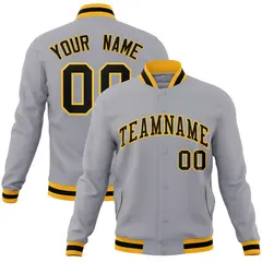 Gray Black-Gold Classic Varsity Full-Snap Letterman Jacket 1