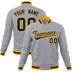 Gray Black-Gold Classic Varsity Full-Snap Letterman Jacket 1