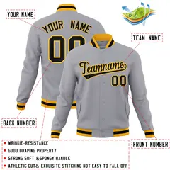 Gray Black-Gold Classic Varsity Full-Snap Letterman Jacket 4